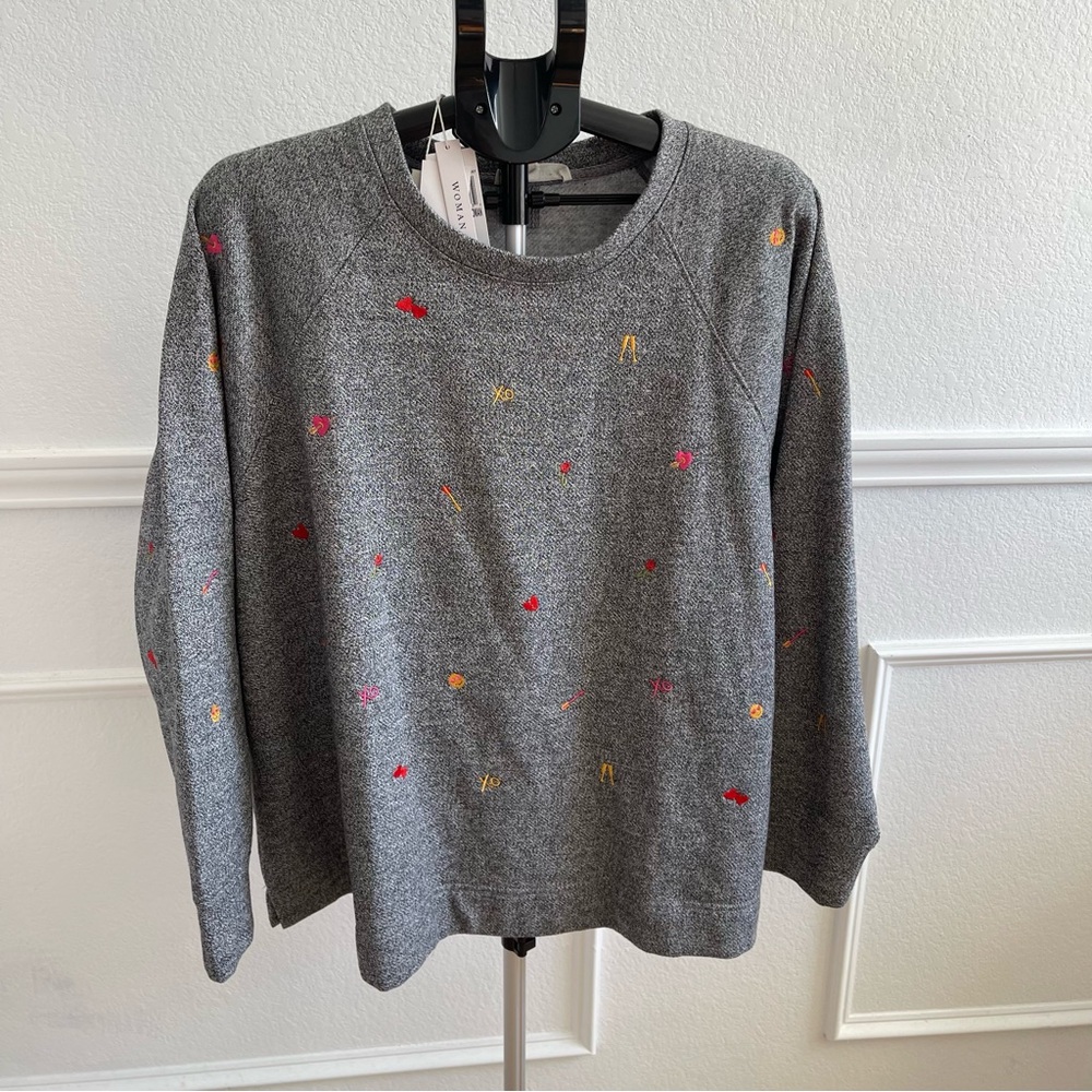 Workshop Republic Clothing Gray Sweater with Embroidery